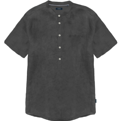 Linen shirt mao collar with half pocket σε μαύρο