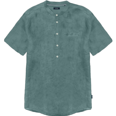 Linen shirt mao collar with half pocket σε πετρόλ-teal