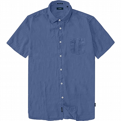 Μονόχρωμο λινό πουκάμισο με τσέπη στο στήθος σε χρώμα μπλέ ράφ