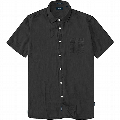 Μονόχρωμο λινό πουκάμισο με τσέπη στο στήθος σε χρώμα μαύρο