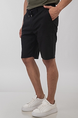Βερμούδα λινή με ελαστική μέση σε μαύρο