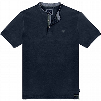 Μπλούζα πικέ με Μάο γιακά σε μπλε σκούρο